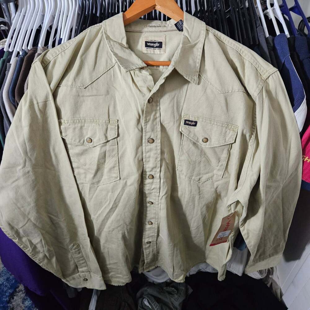 Wrangler Western Shirt XXL Tan Long Sleeve Button Down